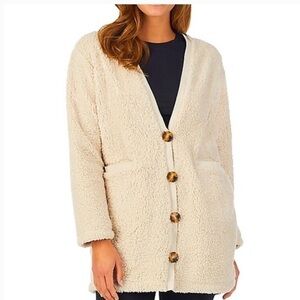 KOOLABURRAUGG cream Sherpa 4 button long sleeve soft woman soft cardigan. SMALL